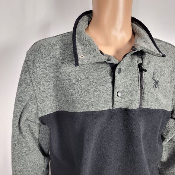 Spyder Men's Black and Grey Color Block Quarter Button Pullover Sweater Size M - Picture 2 of 12
